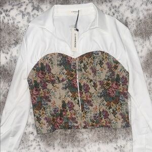 Commense Floral Corset Blouse - White and Multicolor